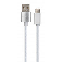 Дата кабель USB 2.0 AM to Micro 5P 1m LED Silver Vinga (VCPDCMLED1S) m