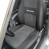 Чехлы сидений Daewoo Lanos / Деу Ланос "АвтоСвит" полный комплект, черные с серой вставкой