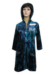 Халат жіночий демісезонний, на блискавці, з капюшоном і поясом, велюровий, WLD Love