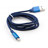 Дата кабель USB 2.0 AM to Lightning nylon 1m blue Vinga (VCPDCLNB21B) o