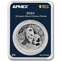 Серебряная монета 30g Китайская Панда 10 юань 2024 Китай (MD Premier + PCGS FirstStrike®)