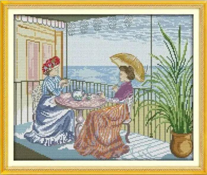 Набір для вишивання за нанесеною на канву схемою "Afternoon tea". AIDA 14CT printed 38*33 см