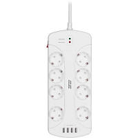 Сетевой фильтр питания 2E 8XSchuko, 3G*1.5мм, 4*USB-A, 3м, white (2E-SP815M3USBWH) o