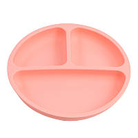 Силиконовая секционная тарелка круглая на присоске Персиковый цвет