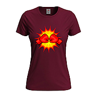 Бордовая женская футболка С рисунком боксерские перчатки (18-3-3-бордовий)