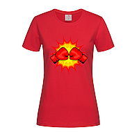 Красная женская футболка С рисунком боксерские перчатки (18-3-3-червоний)