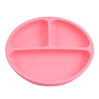 Силиконовая секционная тарелка круглая на присоске Розовый цвет