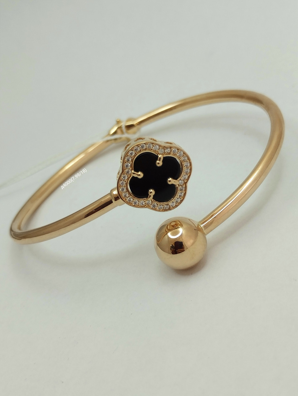 Золотий браслет з оніксом і цирконієм, золотий браслет конюшину Ukr-gold, фото 1