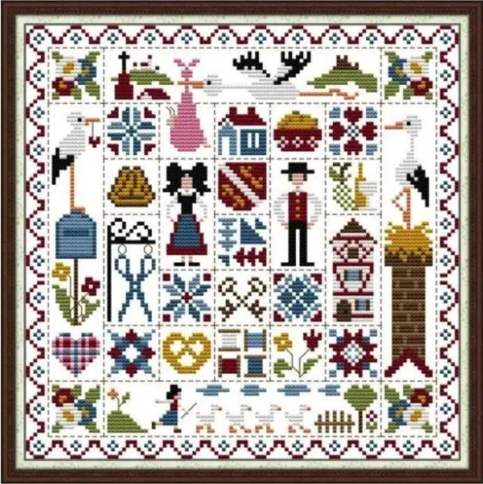 Набір для вишивання за нанесеною на канву схемою "Mending and sewing". AIDA 14CT printed 28*28 см
