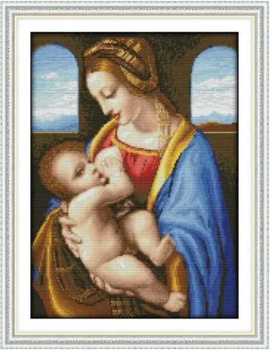 Набір для вишивання за нанесеною на канву схемою "The Virgin and the Son eighteenth".AIDA 14CT printed,33*42см