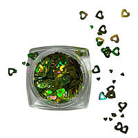Блестки для дизайна ногтей 3d "сердечко в сердечке" зеленые