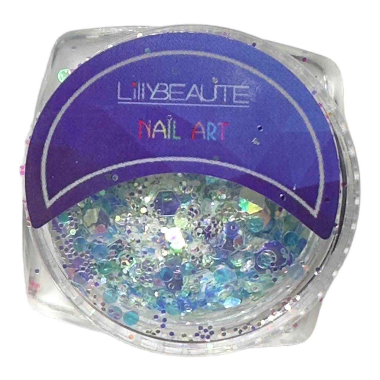 Микс блесток для дизайна ногтей Lilly Beaute блакитні