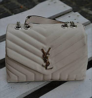 Женская бежевая сумка овсен лоран сумочка Yves Saint Laurent 25 silver (milk) YSL Эко-кожа BuyIT Жіноча бежева
