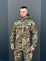 Тактический soft-shel костюм пиксель зсу демисезонный водоотталкивающий, Форма военная с флисом камуфляж ВСУ