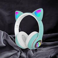 Наушники с ушками котика CAT STN-28 зеленые, Наушники с ушами кота, Bluetooth наушники с HS-850 кошачьими tis