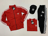 Мужской спортивный костюм Adidas красно-черный кофта-штаны-футболка-кепка Toyvoo Чоловічий спортивний костюм