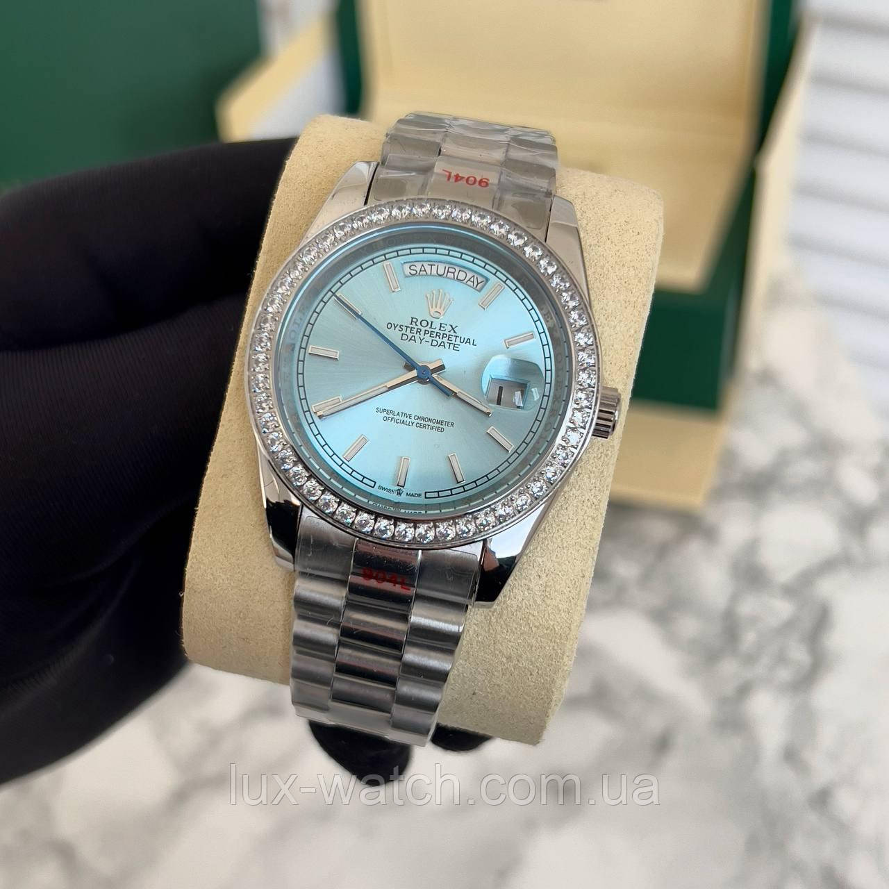 Годинник наручний Rolex 41 mm Day — Date Oyster Perpetual Diamond Silver-Blue