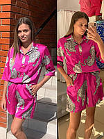 Принтований шовковий комплект із леопардом із шовку