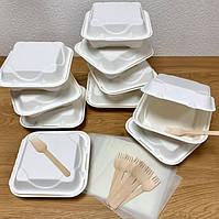 "Набор № - 4" для Бенто тортиків с Еко-боксом 20 см, дерев'яною виделкою і пергаментом, по 10 шт, 022500015