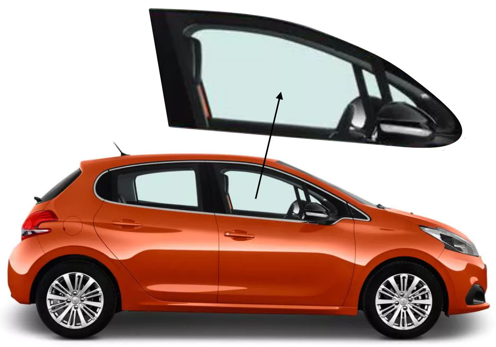Бічне скло Peugeot 208 2012-2019 передніх дверей праве, фото 1