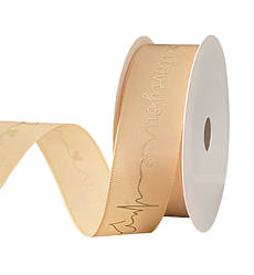 Атласна стрічка "Love you", 2,5 см х 3 м., колір - кремовий