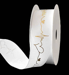 Атласна стрічка "Love you", 2,5 см х 3 м., колір - білий