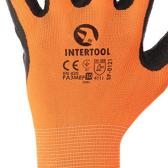 Рукавичка трикотажна, вкрита чорним рифленим латексом на долонях 10" INTERTOOL SP-0121, фото 4