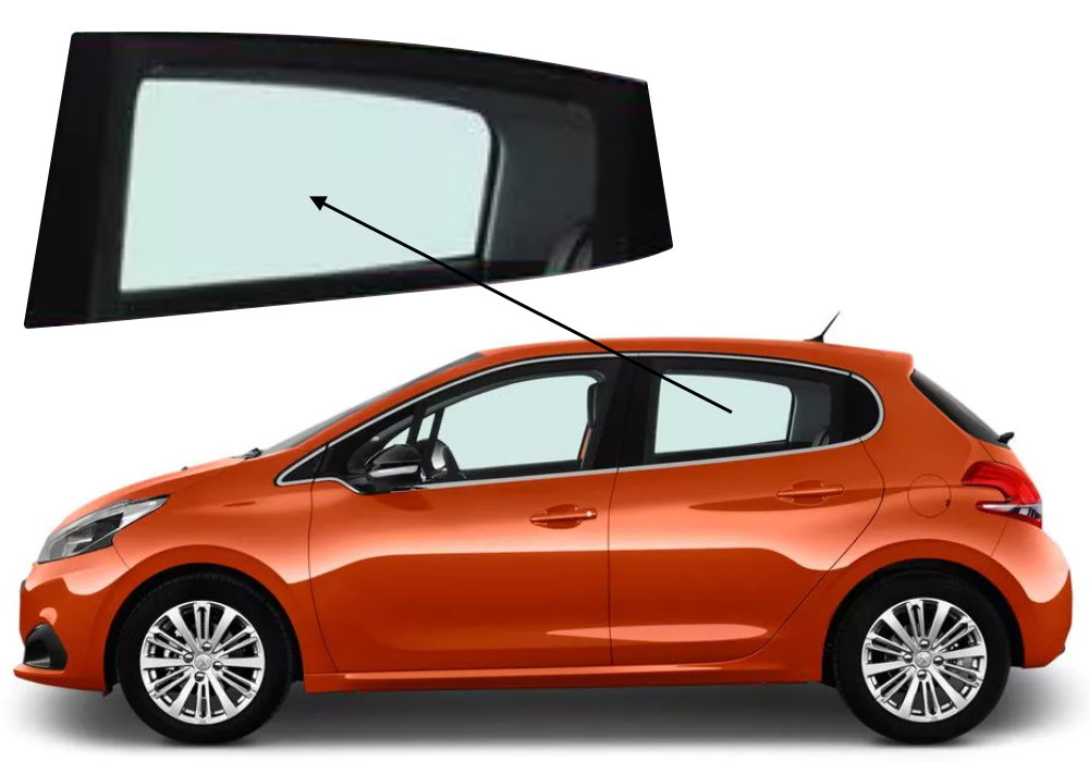 Бічне скло Peugeot 208 2012-2019 задніх дверей ліве, фото 1