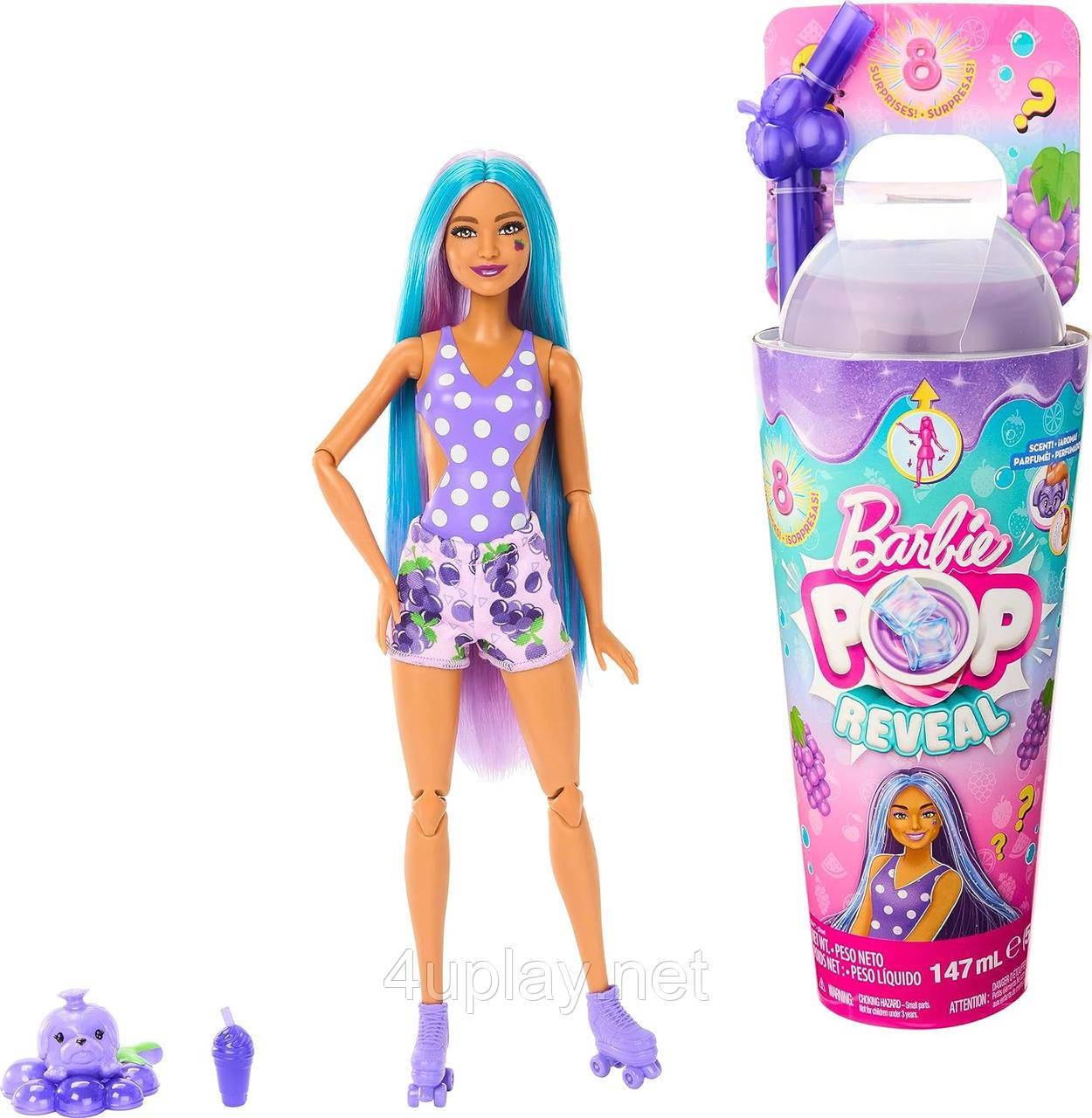 Набір Barbie Pop Reveal Fruit Series Grape Fizz Лялька Барбі Соковиті фрукти Виноградна содова, змінює колір