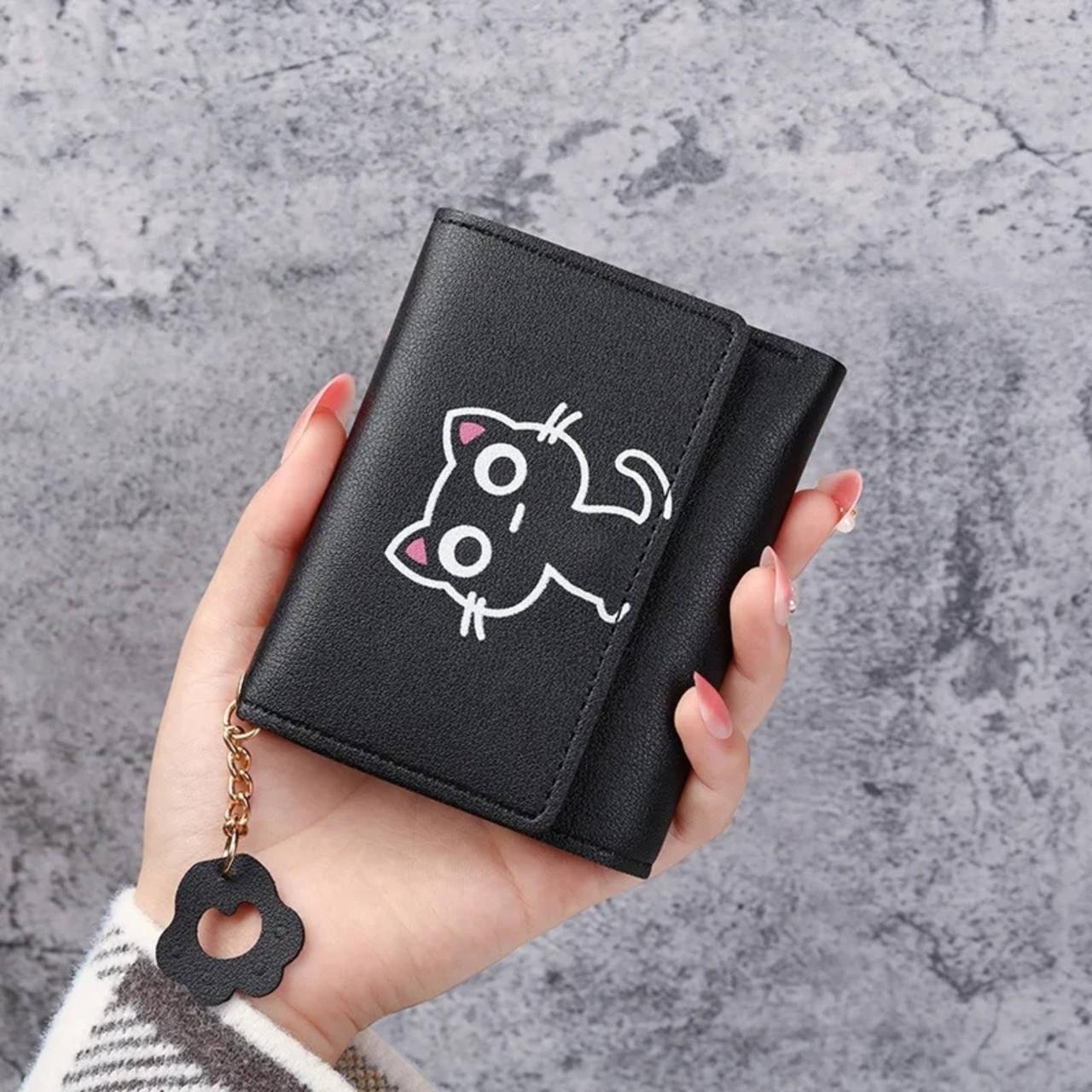 Чорний, красивий жіночий гаманець з котиком. Дитяче портмоне. Гаманець для дівчинки. Котики, кішки, коти