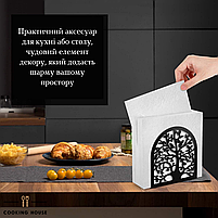 Тримач диспенсер для серветок, металевий Тримач для серветок, чорного кольору, дерево з пташками, фото 5