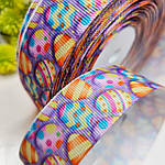 Репсова стрічка 2.5 см з малюнком пасхальних яєць, фото 2