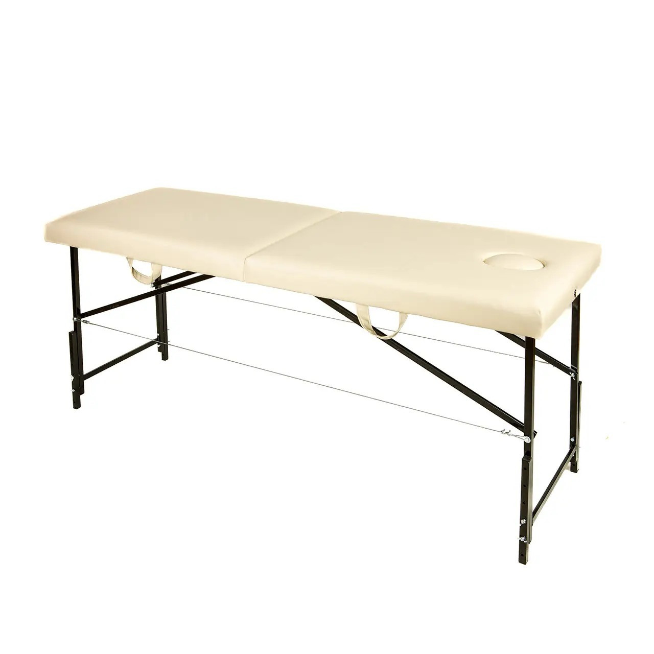 Масажний стіл 180х60 см ручне складання переносний Кушетка для масажу з регулюванням висоти м'яка Слонова кістка, фото 1