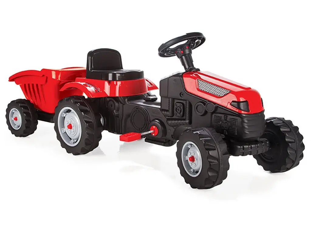 Машинка толокар, Трактор педальний із причепом Pilsan 07-316 Red, біговел для хлопчика з регульованим сидінням