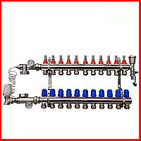 Коллектор для теплого пола в сборе на 11 контуров EP (Чехия) латунь