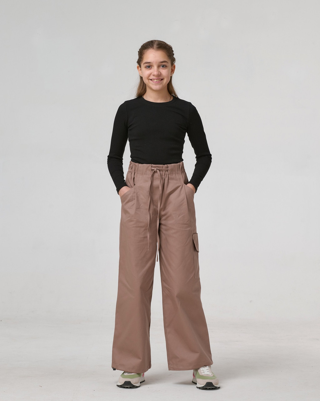 2172мок Котонові штани карго для дівчинки, колір — моко тм BossKids розмір 146 см