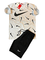 Nike модный брендовый мужской летний комплект костюм белая футболка и черные шорты Найк