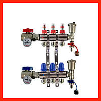 Коллектор для теплого пола в сборе на 3 контура KP с расходомерами, термометрами, конечными элементами
