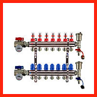 Коллектор для теплого пола в сборе на 6 контуров KP с расходомерами, термометрами, конечными элементами