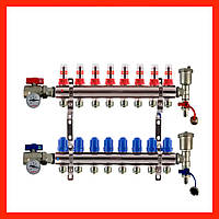 Коллектор для теплого пола в сборе на 7 контуров KP с расходомерами, термометрами, конечными элементами