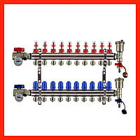 Коллектор для теплого пола в сборе на 10 контуров KP с расходомерами, термометрами, конечными элементами