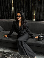 Женский брючный костюм Черный женский костюм с широкими брюками