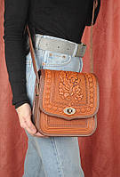Кожаная женская сумка ручной работы "Дубок", рыже-коричневая сумка, сумка через плечо рыжая с коричневым