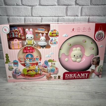 Ігровий дитячий "Будиночок-Пончик 6695" з меблями аксесуарами та флоксовими фігурками зайчиків (3+).