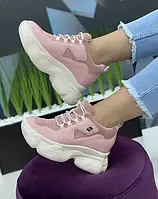 Сникерсы ботинки женские эко кожаные замшевые пудровые розовые 39