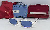 Gucci окуляри жіночі сонцезахисні модні вузькі сині в сріблястій металевій оправі