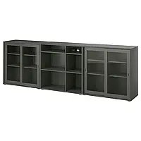 Стеллаж/стеклянные двери, темно-серый/прозрачное стекло, 285x37x90 см VIHALS (895.212.14) IKEA