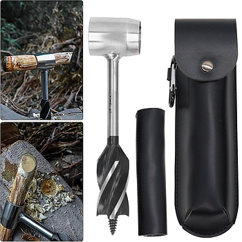 Шнекове свердло по дереву (бур) 25мм, для виживання в лісі + чохол / Ручний свердлильний інструмент