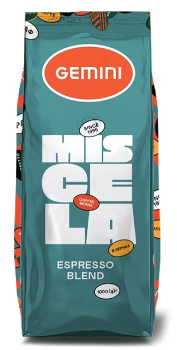 Оригінал! Кава в зернах Gemini Miscela 1кг (Джеміні Міцела, Gemini Miscela Espresso), 60% арабіка/40% робуста