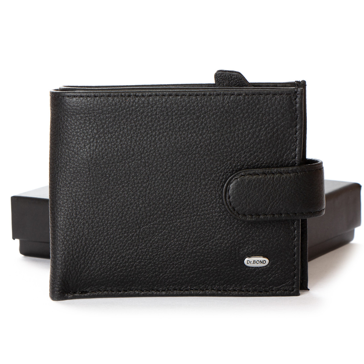 Гаманець шкіряний чоловічий чорний на кнопці натуральний із відсіками для карт усередині Dr. Bond MS-12